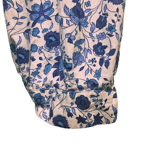 90s Ashleigh Morgan Floral Cotton Jumpsuit M Blue White Pockets Cropped Cuffed - Picture 6 of 10
